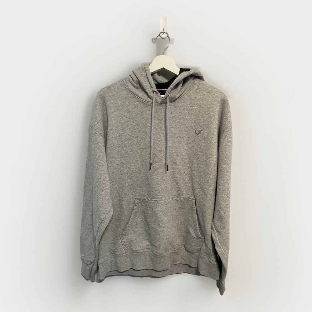 Champion Hoodie Mens XL Gray Fleece Pullover Sweatshirt Logo